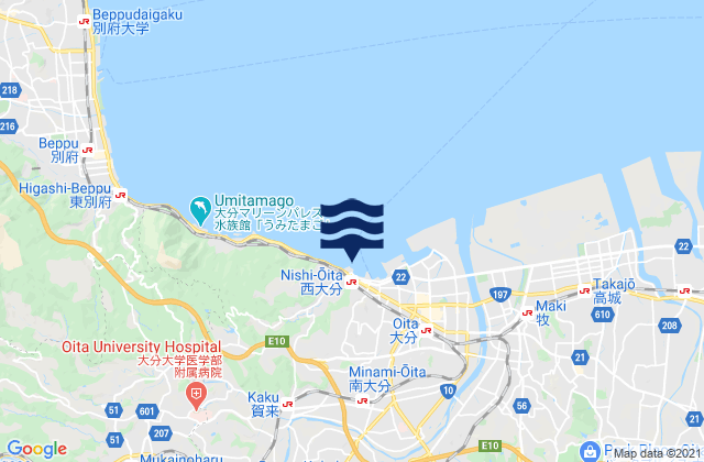 Carte des horaires des marées pour Nisi-Oita, Japan