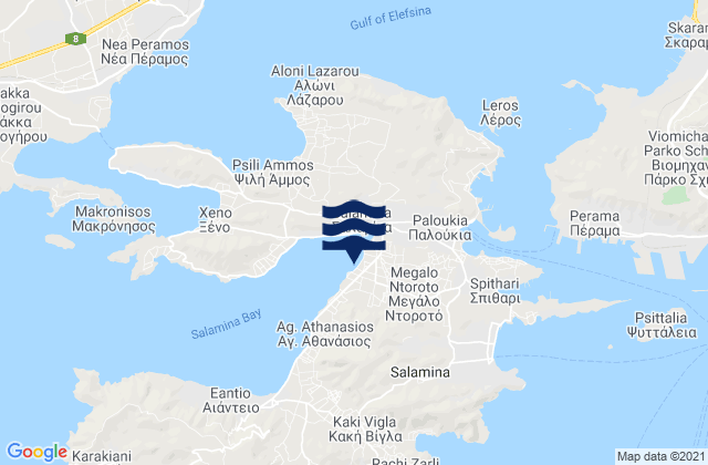 Carte des horaires des marées pour Nisí Salamína, Greece