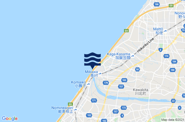 Carte des horaires des marées pour Nomi Shi, Japan