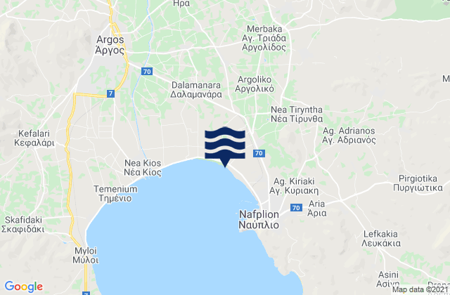 Carte des horaires des marées pour Nomós Argolídos, Greece
