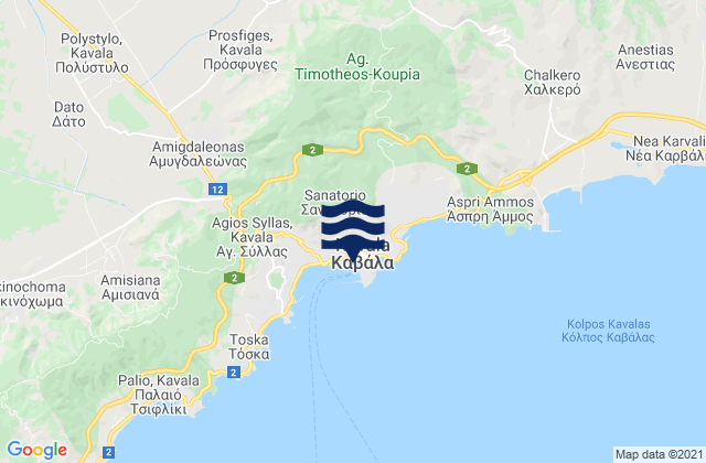 Carte des horaires des marées pour Nomós Kaválas, Greece