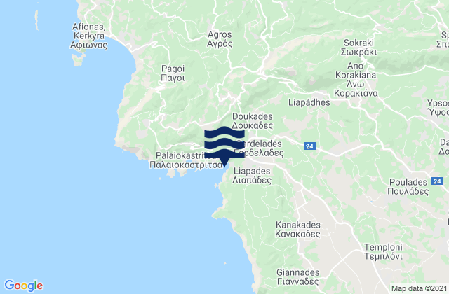Carte des horaires des marées pour Nomós Kerkýras, Greece