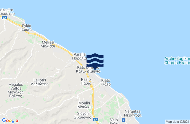 Carte des horaires des marées pour Nomós Korinthías, Greece