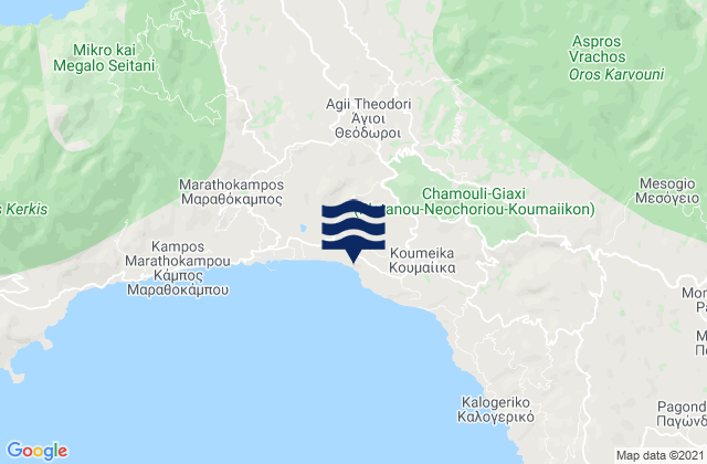 Carte des horaires des marées pour Nomós Sámou, Greece