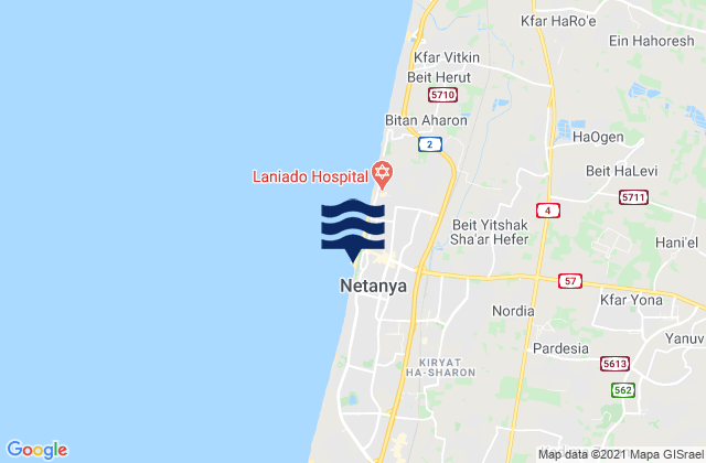 Carte des horaires des marées pour Nordiyya, Israel