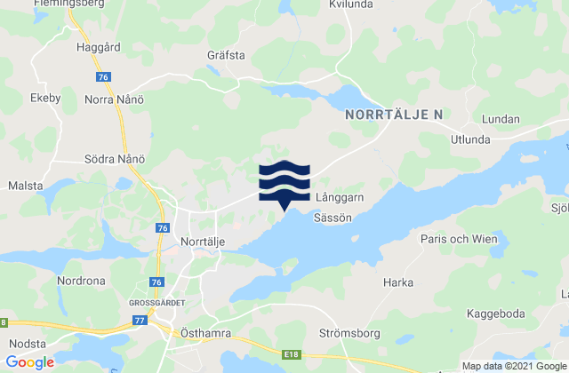 Carte des horaires des marées pour Norrtälje Kommun, Sweden