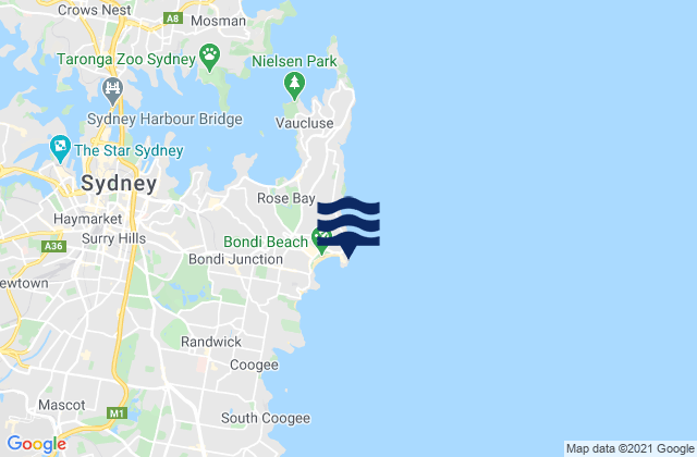Carte des horaires des marées pour North Bondi, Australia