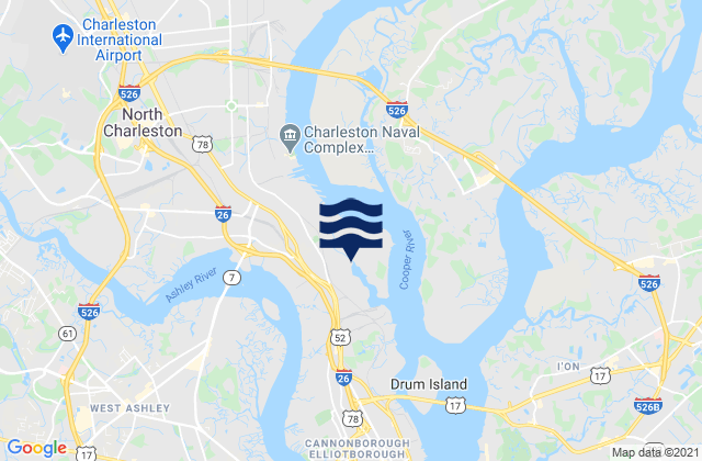 Carte des horaires des marées pour North Charleston, United States