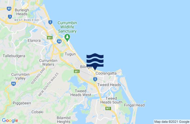 Carte des horaires des marées pour North Kirra Beach, Australia