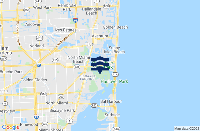 Carte des horaires des marées pour North Miami Beach, United States