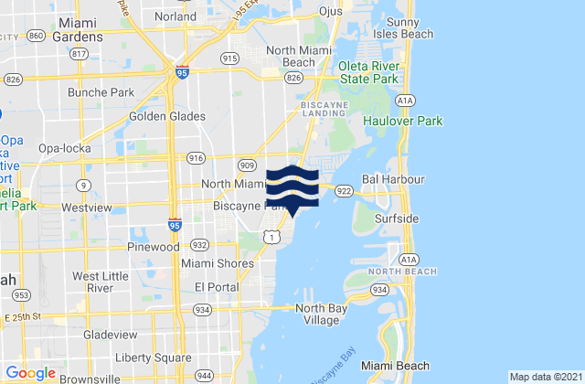 Carte des horaires des marées pour North Miami, United States