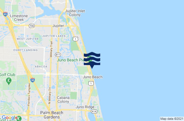 Carte des horaires des marées pour North Palm Beach (Donald Ross Bridge), United States