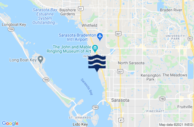 Carte des horaires des marées pour North Sarasota, United States