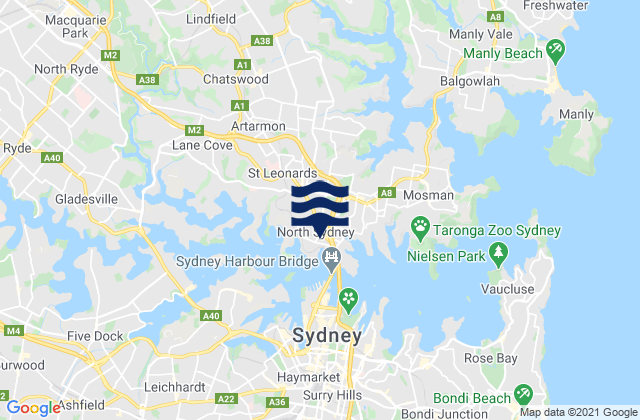 Carte des horaires des marées pour North Sydney, Australia