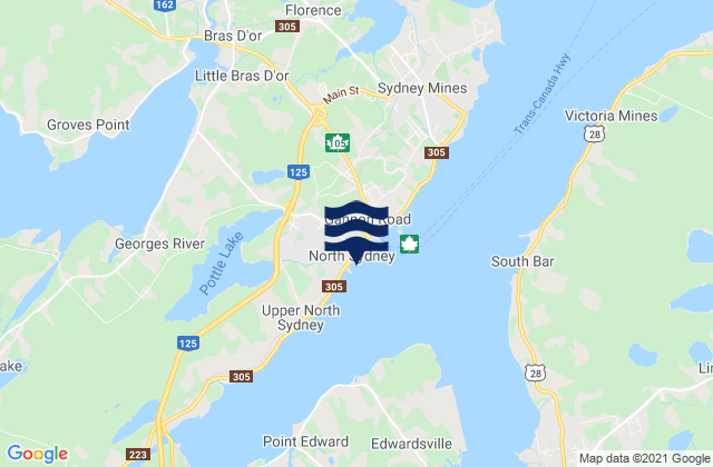 Carte des horaires des marées pour North Sydney, Canada
