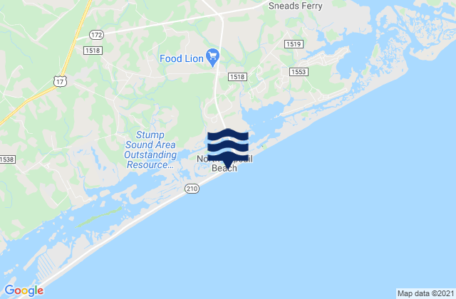 Carte des horaires des marées pour North Topsail Beach, United States