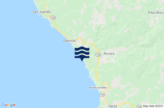 Carte des horaires des marées pour Nosara, Costa Rica