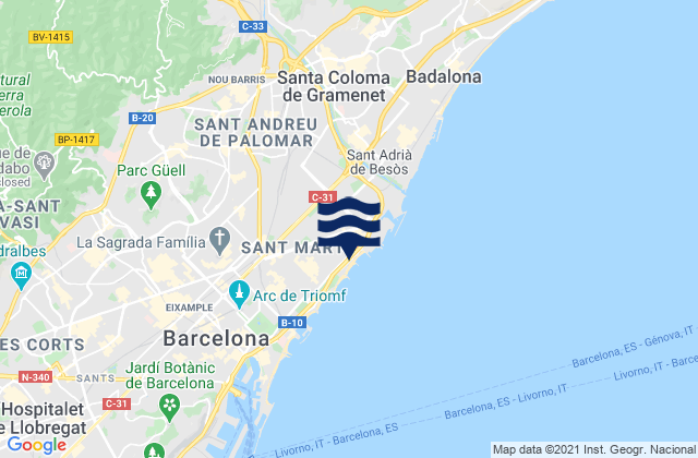 Carte des horaires des marées pour Nou Barris, Spain