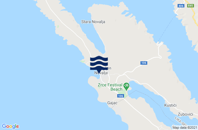 Carte des horaires des marées pour Novalja, Croatia