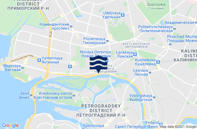 Carte des horaires des marées pour Novaya Derevnya, Russia