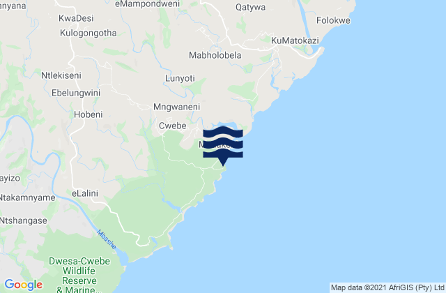 Carte des horaires des marées pour Ntylonyane (Breezy Point), South Africa