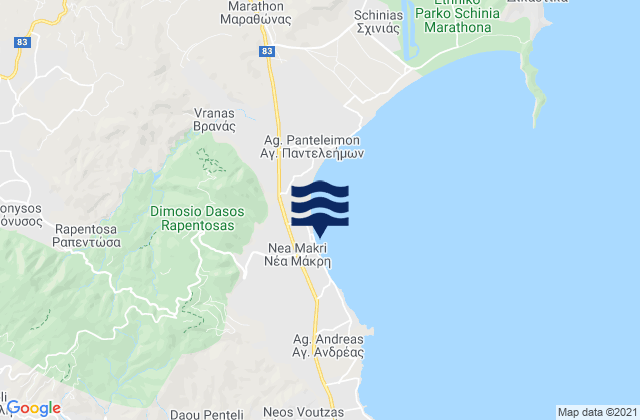 Carte des horaires des marées pour Néa Mákri, Greece