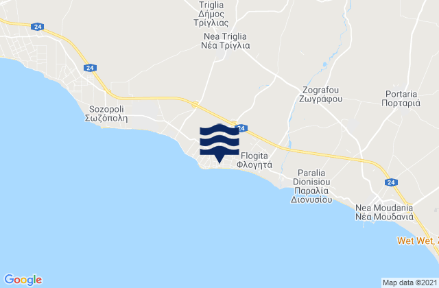 Carte des horaires des marées pour Néa Plágia, Greece