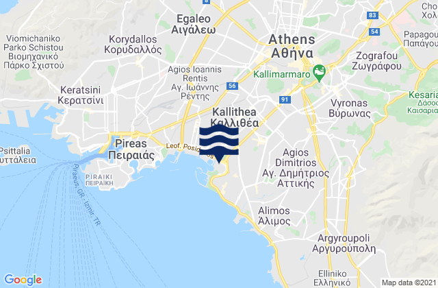 Carte des horaires des marées pour Néa Smýrni, Greece