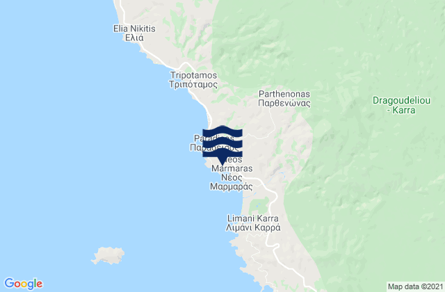 Carte des horaires des marées pour Néos Marmarás, Greece