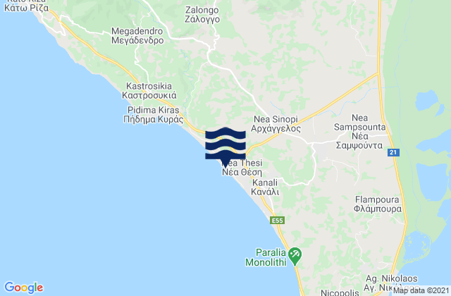 Carte des horaires des marées pour Néos Oropós, Greece