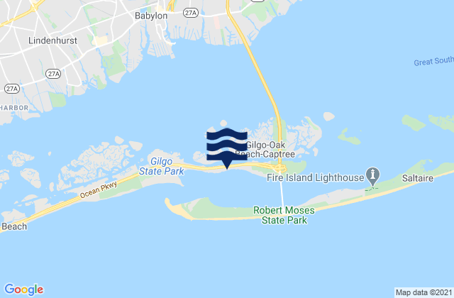 Carte des horaires des marées pour Oakbeach, Long Island, United States