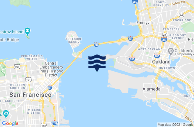 Carte des horaires des marées pour Oakland 7th St. Marine 0.6 nmi. SSW of, United States
