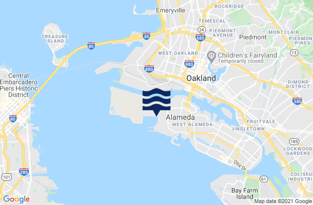 Carte des horaires des marées pour Oakland Berth 67, United States