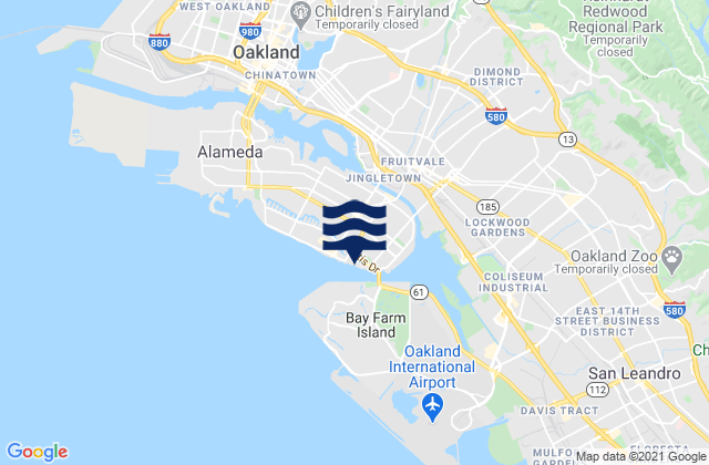 Carte des horaires des marées pour Oakland Harbor (Park Street Bridge), United States