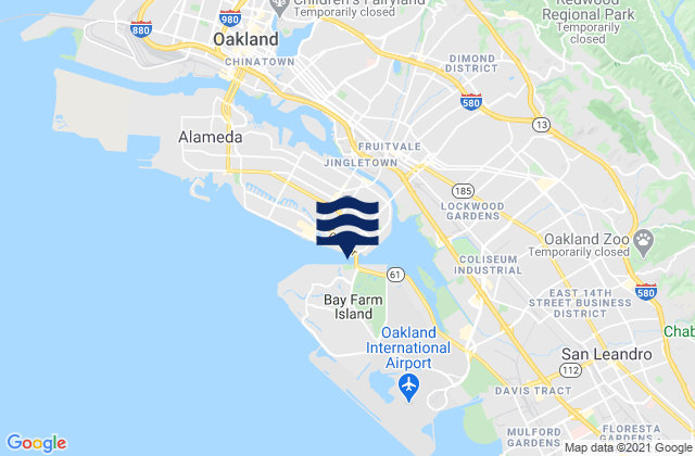 Carte des horaires des marées pour Oakland Harbor High Street Bridge, United States