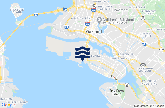 Carte des horaires des marées pour Oakland Harbor Webster Street, United States