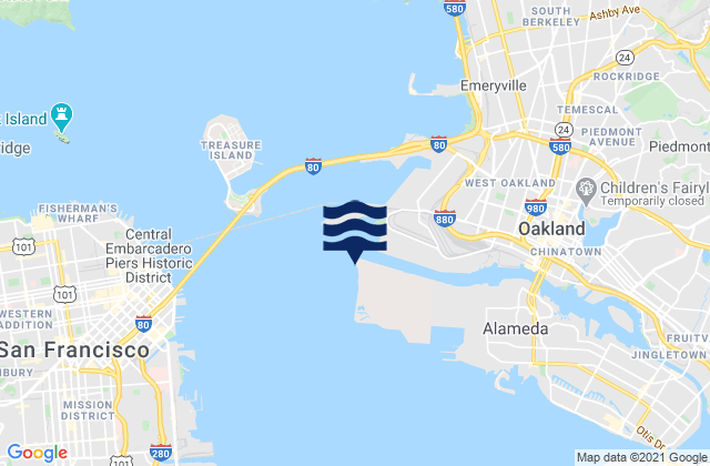 Carte des horaires des marées pour Oakland Pier, United States