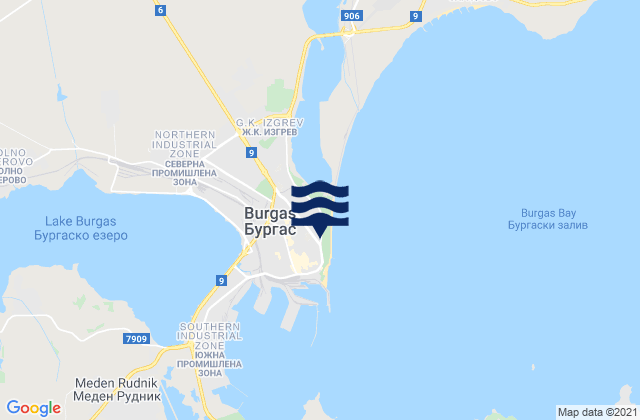 Carte des horaires des marées pour Obshtina Burgas, Bulgaria