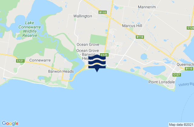 Carte des horaires des marées pour Ocean Grove, Australia