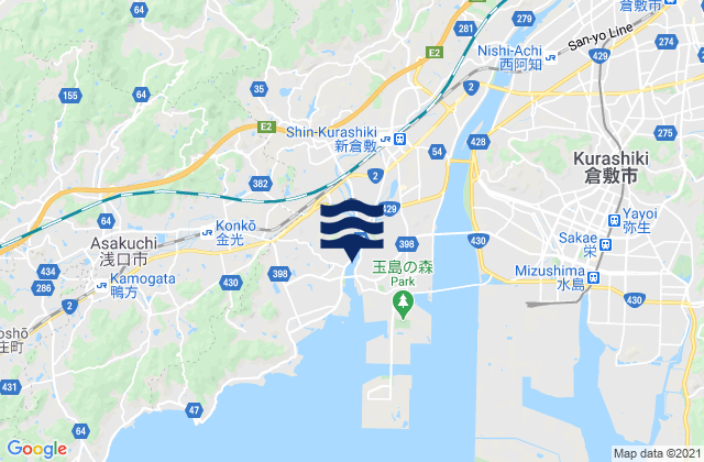 Carte des horaires des marées pour Oda-gun, Japan