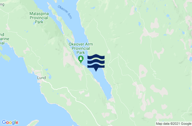 Carte des horaires des marées pour Okeover Inlet, Canada