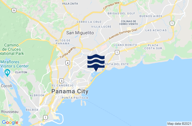 Carte des horaires des marées pour Old Panama, Panama