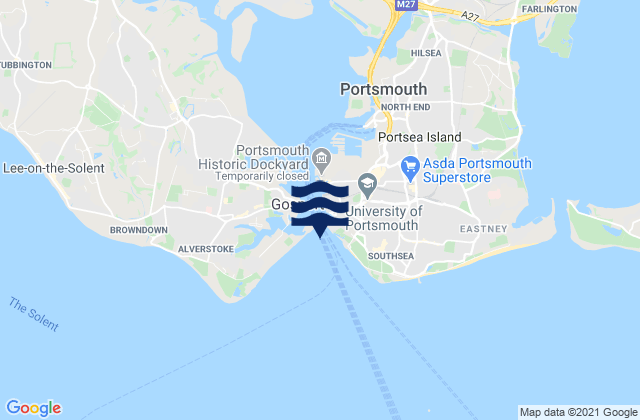 Carte des horaires des marées pour Old Portsmouth Beach, United Kingdom