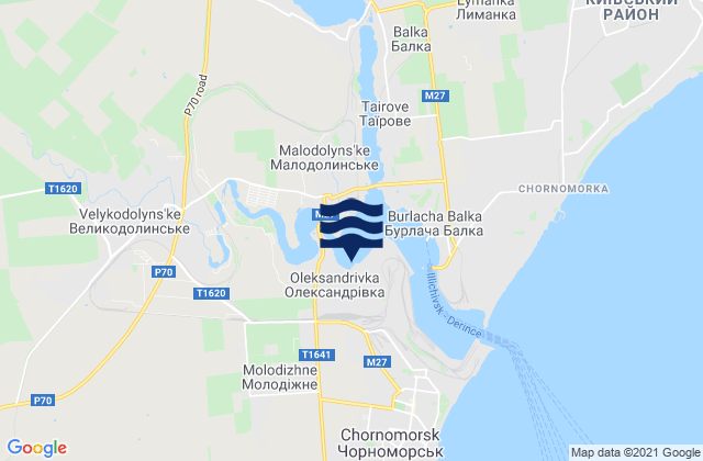 Carte des horaires des marées pour Oleksandrivka, Ukraine