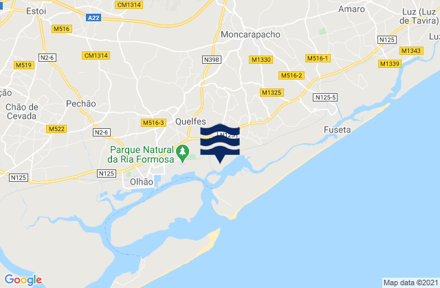 Carte des horaires des marées pour Olhão, Portugal