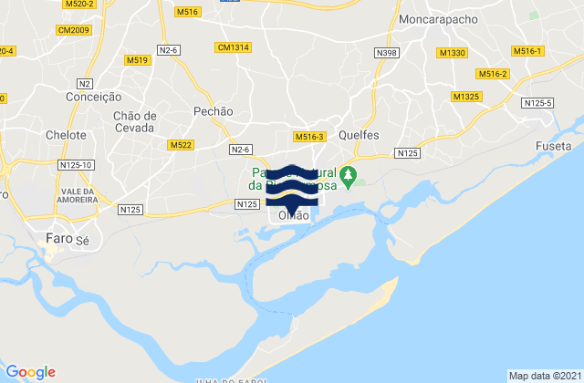 Carte des horaires des marées pour Olhão, Portugal
