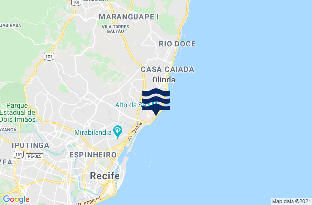 Carte des horaires des marées pour Olinda, Brazil