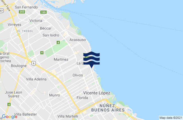 Carte des horaires des marées pour Olivos, Argentina