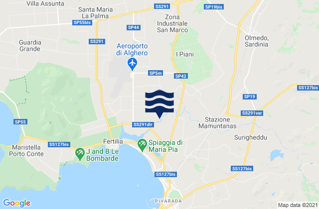 Carte des horaires des marées pour Olmedo, Italy