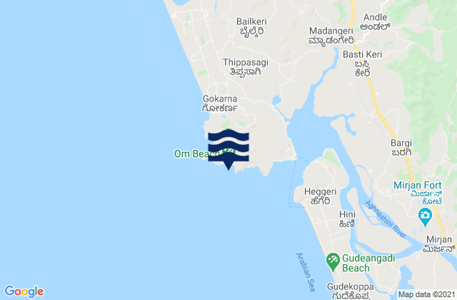 Carte des horaires des marées pour Om Beach (Gokarna), India